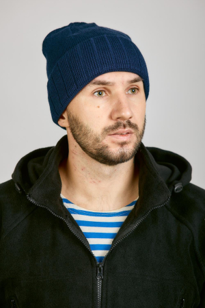 Шапка с отворотом 3-х нитка, синий - интернет магазин Полигон