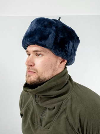 Шапка-ушанка Полиция, синий, овчина - интернет магазин Полигон