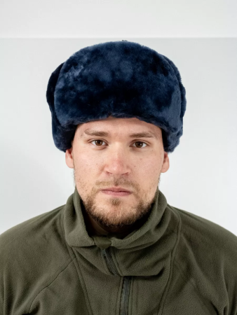 Шапка-ушанка Полиция, синий, овчина - интернет магазин Полигон