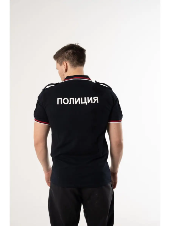 Поло Полиция, короткий рукав, с фальшпогонами, цвет черный, хлопок - интернет магазин Полигон